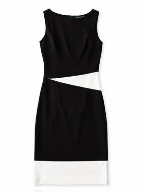 Lauren Ralph Lauren Black White Colorblock Sheath Dress Size 4 Elegant luxury